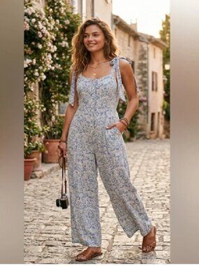 FREE PEOPLE | ‘Sugar Sands One Piece’ Boho Jumpsuit in Combo Blue Large